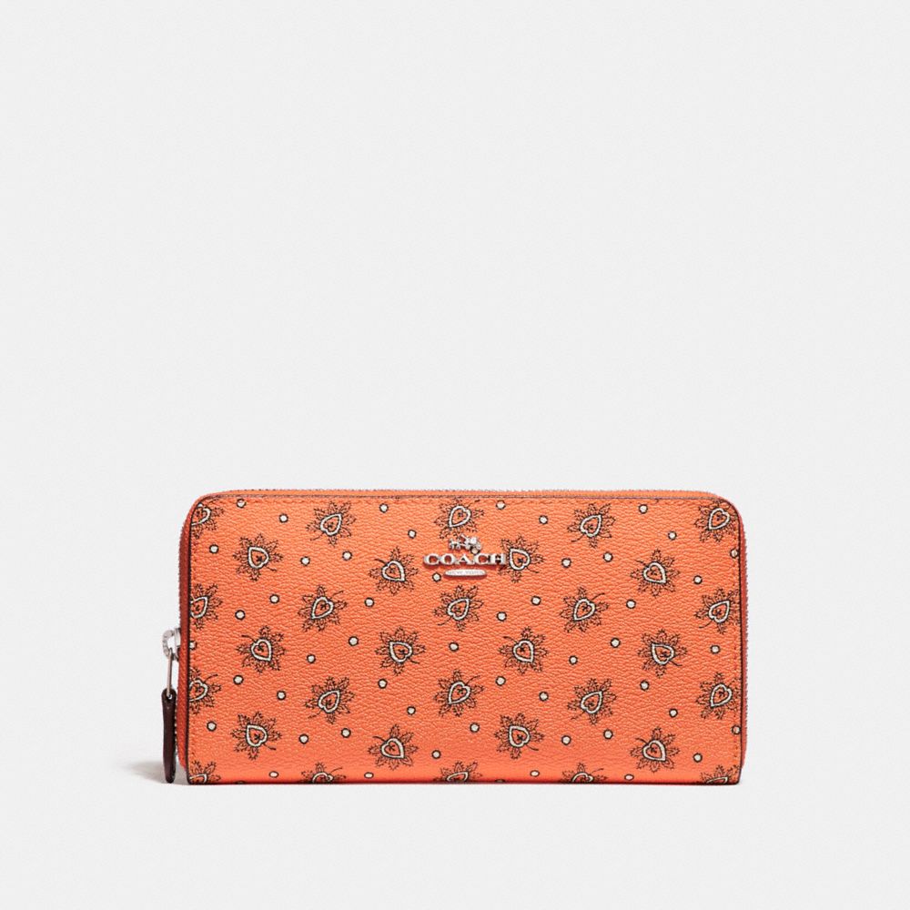 ACCORDION ZIP WALLET WITH FOREST BUD FLORAL PRINT - F11881 - SILVER/CORAL MULTI