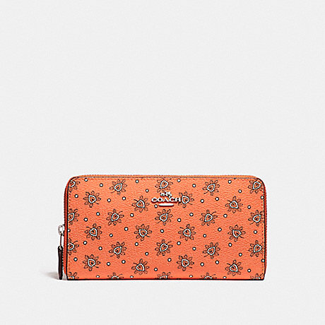 COACH ACCORDION ZIP WALLET WITH FOREST BUD FLORAL PRINT - SILVER/CORAL MULTI - F11881