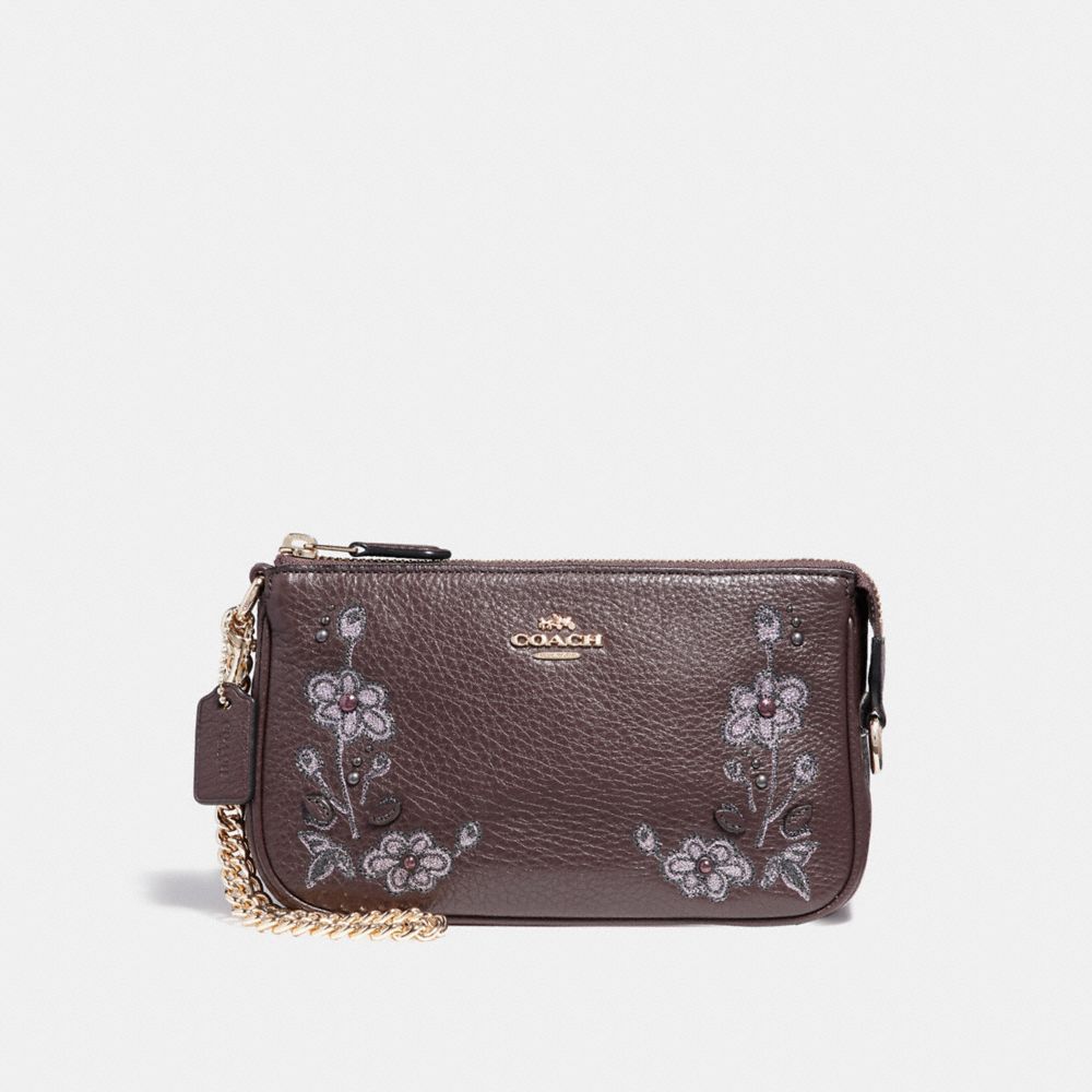 LARGE WRISTLET 19 IN NATURAL REFINED LEATHER WITH FLORAL  EMBROIDERY - COACH f11882 - LIGHT GOLD/OXBLOOD 1