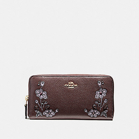 COACH F11885 ACCORDION ZIP WALLET IN REFINED NATURAL PEBBLE LEATHER WITH FLORAL EMBROIDERY LIGHT-GOLD/OXBLOOD-1