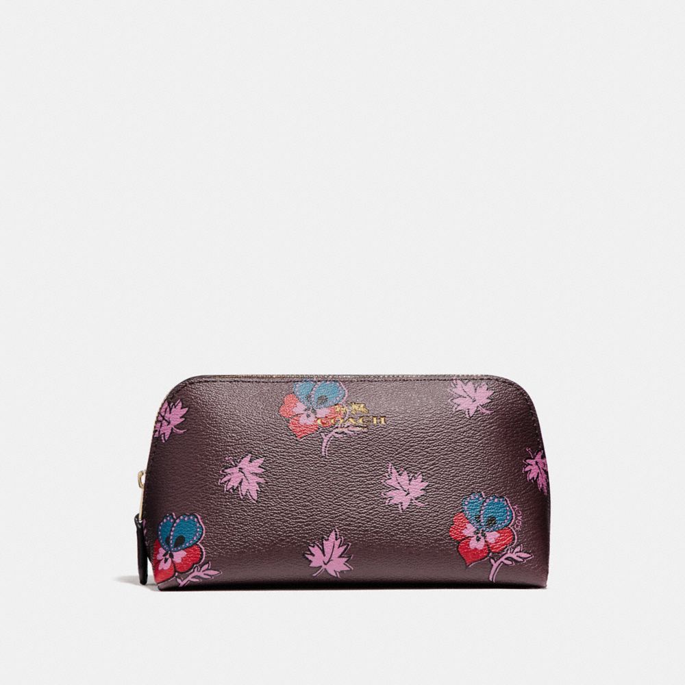 COSMETIC CASE 17 IN WILDFLOWER PRINT COATED CANVAS - COACH f11893  - LIGHT GOLD/OXBLOOD 1
