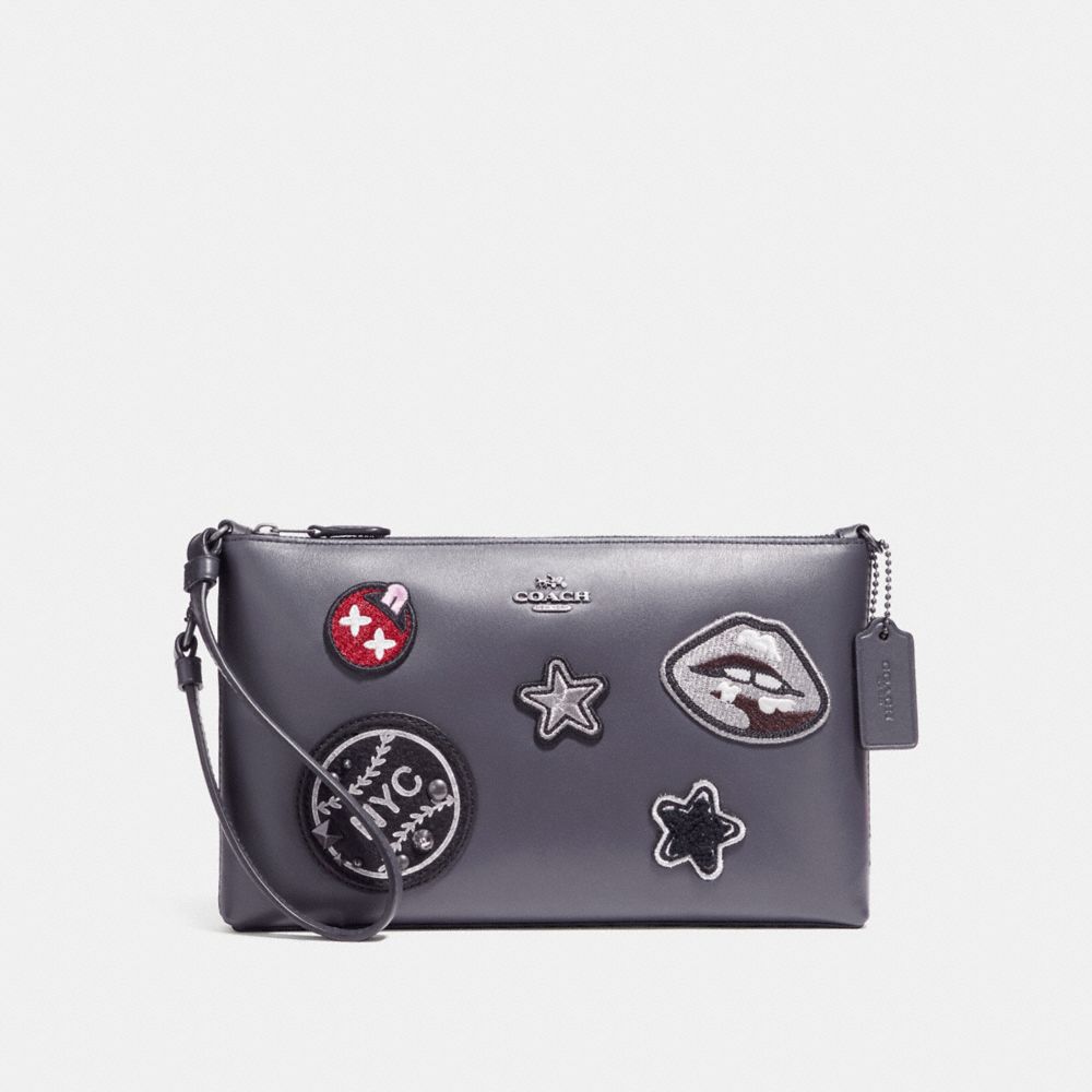 COACH F11895 - LARGE WRISTLET 25 IN REFINED CALF LEATHER WITH VARSITY PATCHES ANTIQUE NICKEL/MIDNIGHT