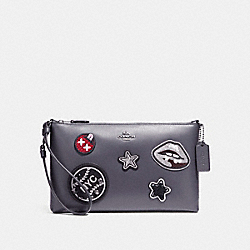 COACH F11895 Large Wristlet 25 In Refined Calf Leather With Varsity Patches ANTIQUE NICKEL/MIDNIGHT