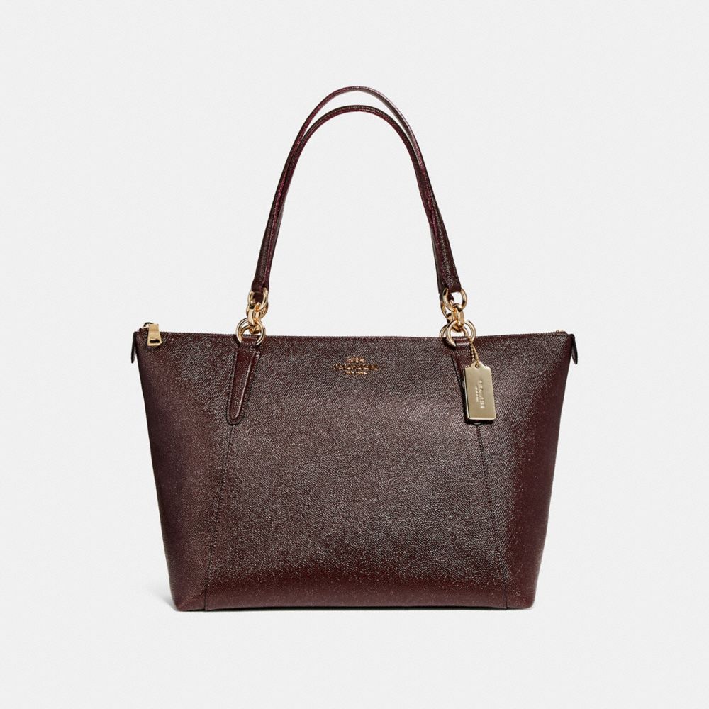 AVA TOTE IN GLITTER CROSSGRAIN LEATHER - f11900 - LIGHT GOLD/OXBLOOD 1