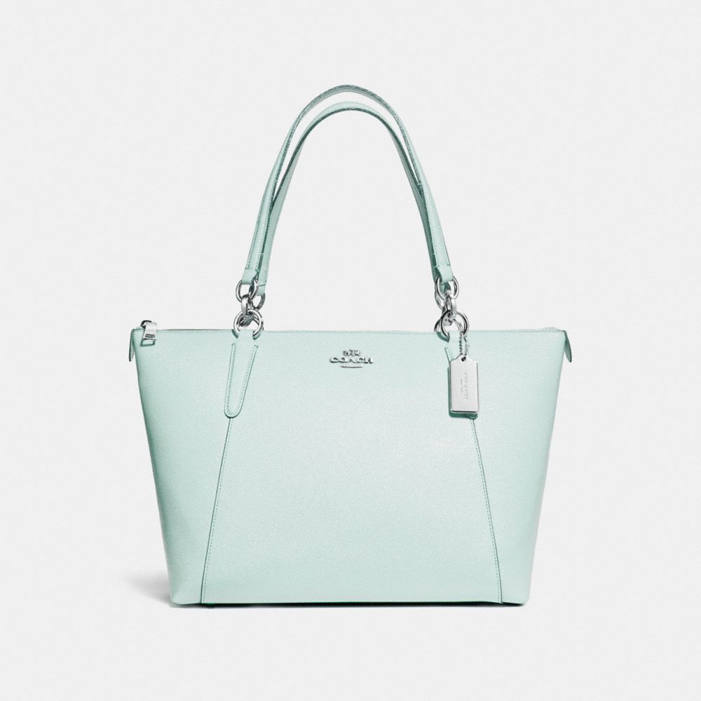 AVA TOTE IN GLITTER CROSSGRAIN LEATHER - f11900 - SILVER/AQUA