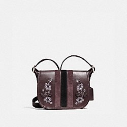 COACH F11911 Patricia Saddle 18 In Varsity Stripe Leather With Floral Embroidery LIGHT GOLD/OXBLOOD 1