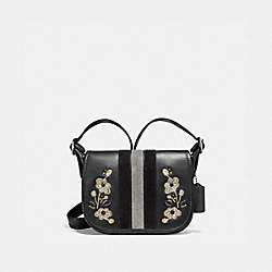 PATRICIA SADDLE 18 IN VARSITY STRIPE LEATHER WITH FLORAL EMBROIDERY - ANTIQUE NICKEL/BLACK - COACH F11911