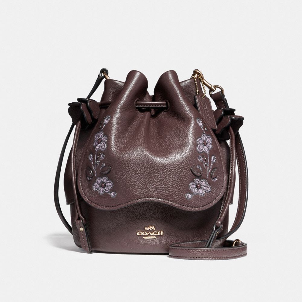 COACH f11917 PETAL BAG IN PEBBLE LEATHER WITH FLORAL EMBROIDERY LIGHT GOLD/OXBLOOD 1