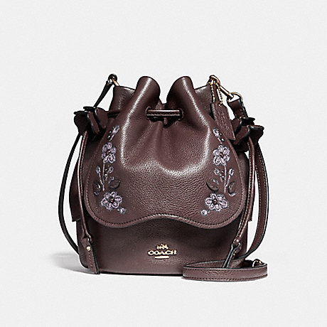 COACH F11917 PETAL BAG IN PEBBLE LEATHER WITH FLORAL EMBROIDERY LIGHT-GOLD/OXBLOOD-1