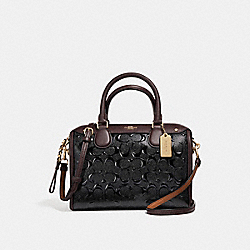 MINI BENNETT SATCHEL IN SIGNATURE DEBOSSED PATENT LEATHER - COACH f11920 - LIGHT GOLD/BLACK