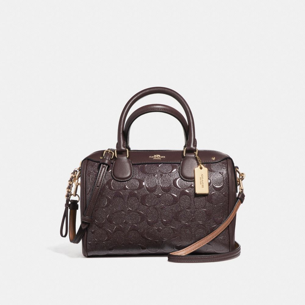 MINI BENNETT SATCHEL IN SIGNATURE DEBOSSED PATENT LEATHER - COACH  f11920 - LIGHT GOLD/OXBLOOD 1