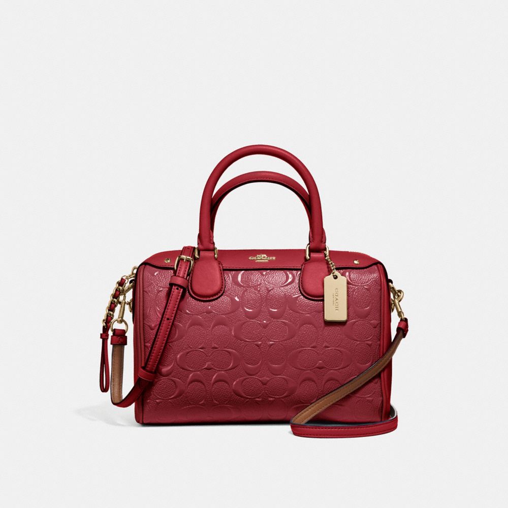 MINI BENNETT SATCHEL - f11920 - LIGHT GOLD/DARK RED