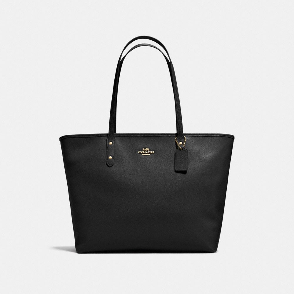 LARGE CITY ZIP TOTE IN CROSSGRAIN LEATHER - f11926 - IMITATION GOLD/BLACK