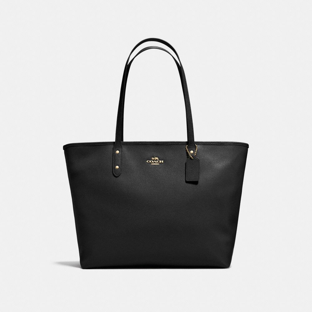 COACH F11926 LARGE CITY ZIP TOTE IN CROSSGRAIN LEATHER IMITATION-GOLD/BLACK