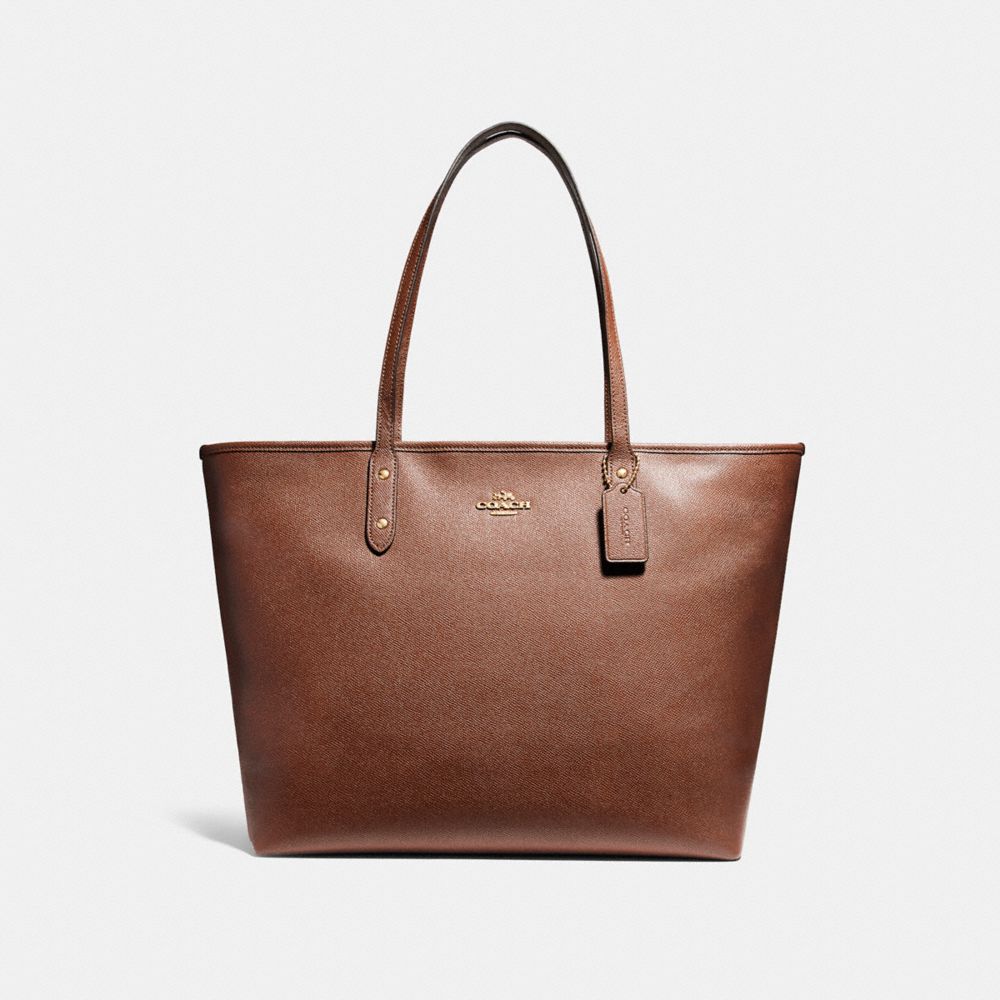 LARGE CITY ZIP TOTE - f11926 - LIGHT GOLD/SADDLE 2