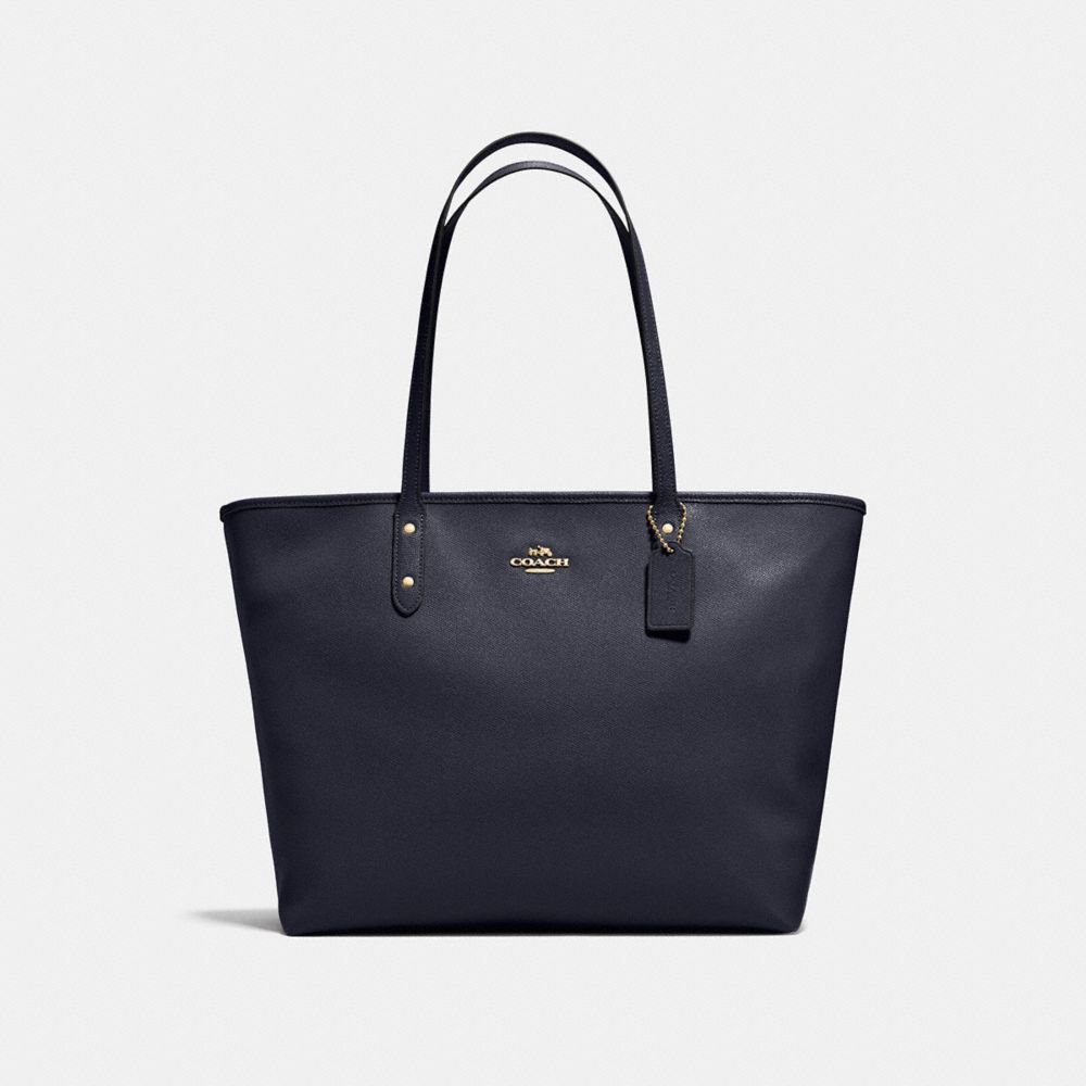 LARGE CITY ZIP TOTE IN CROSSGRAIN LEATHER - f11926 - IMITATION GOLD/MIDNIGHT