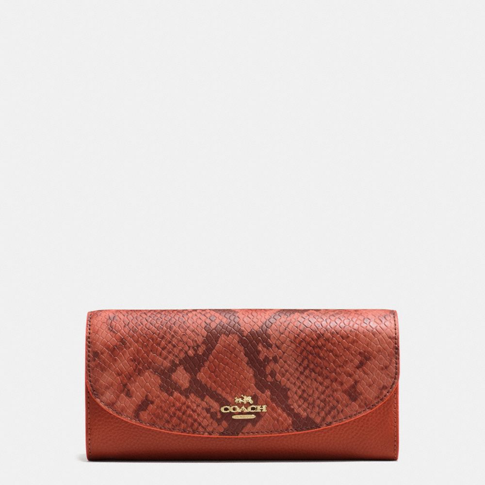SLIM ENVELOPE IN POLISHED PEBBLE LEATHER WITH PYTHON EMBOSSED LEATHER - f11928 - IMITATION GOLD/TERRACOTTA MULTI