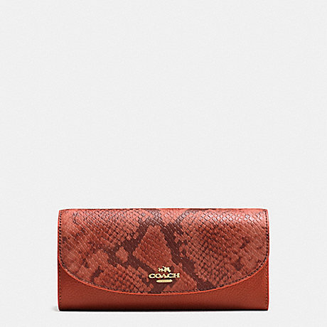COACH f11928 SLIM ENVELOPE IN POLISHED PEBBLE LEATHER WITH PYTHON EMBOSSED LEATHER IMITATION GOLD/TERRACOTTA MULTI