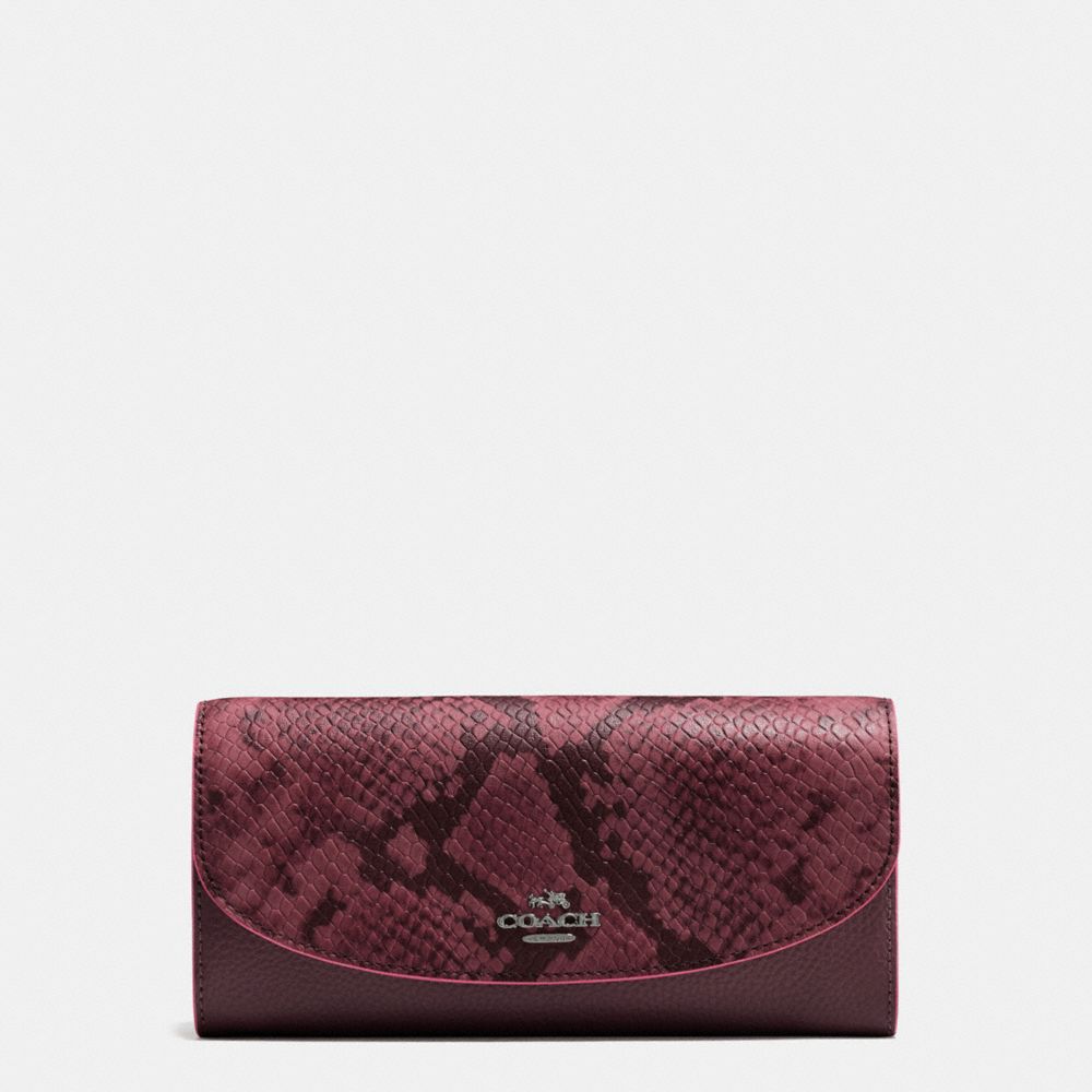 SLIM ENVELOPE IN POLISHED PEBBLE LEATHER WITH PYTHON EMBOSSED LEATHER - f11928 - BLACK ANTIQUE NICKEL/OXBLOOD MULTI