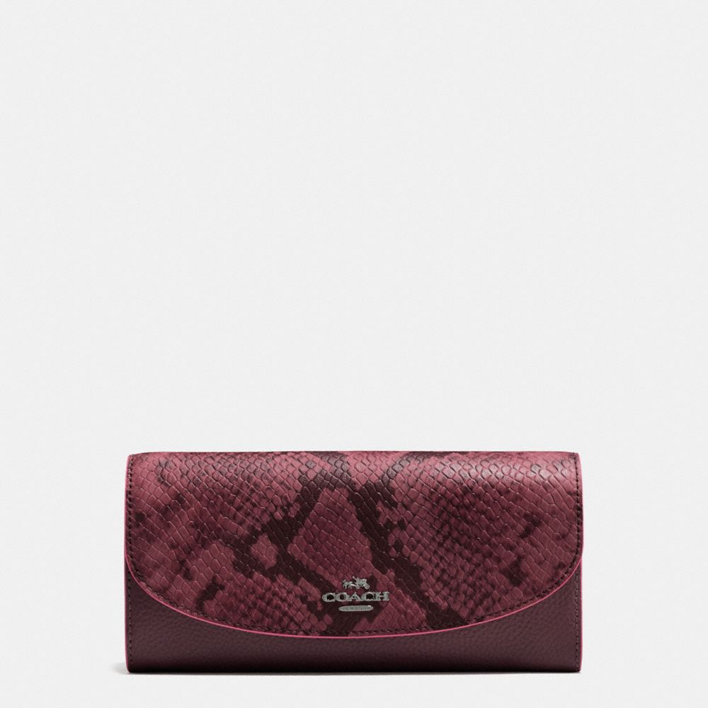 COACH F11928 - SLIM ENVELOPE IN POLISHED PEBBLE LEATHER WITH PYTHON EMBOSSED LEATHER BLACK ANTIQUE NICKEL/OXBLOOD MULTI