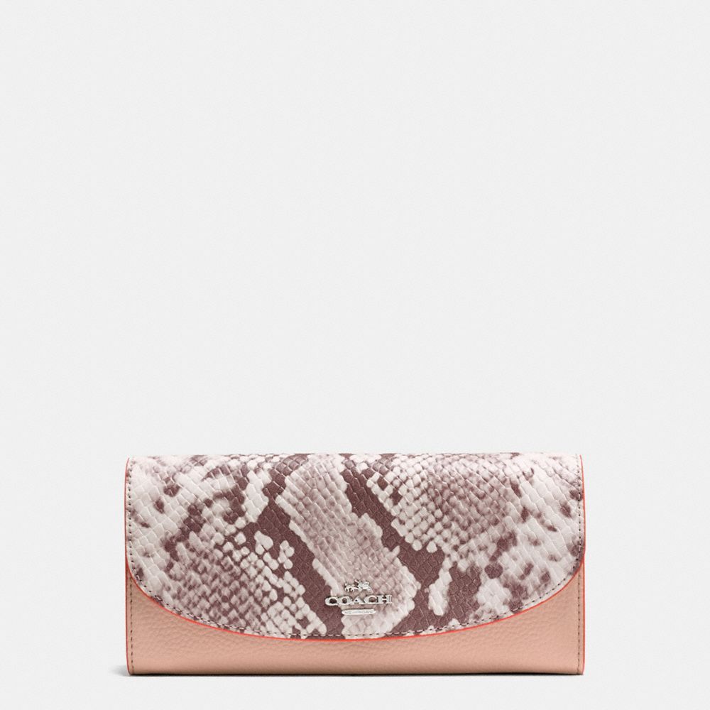 COACH F11928 Slim Envelope In Polished Pebble Leather With Python Embossed Leather SILVER/NUDE PINK MULTI