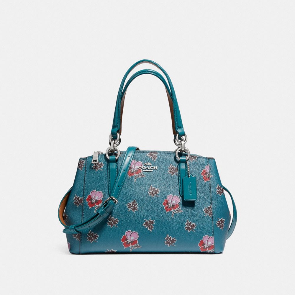 COACH F11932 Mini Christie Carryall In Wildflower Print Coated Canvas SILVER/DARK TEAL