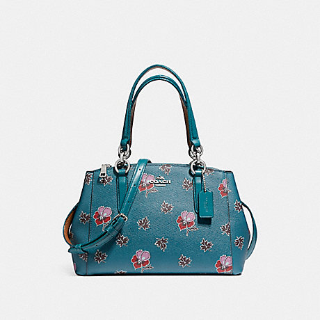COACH F11932 MINI CHRISTIE CARRYALL IN WILDFLOWER PRINT COATED CANVAS SILVER/DARK-TEAL