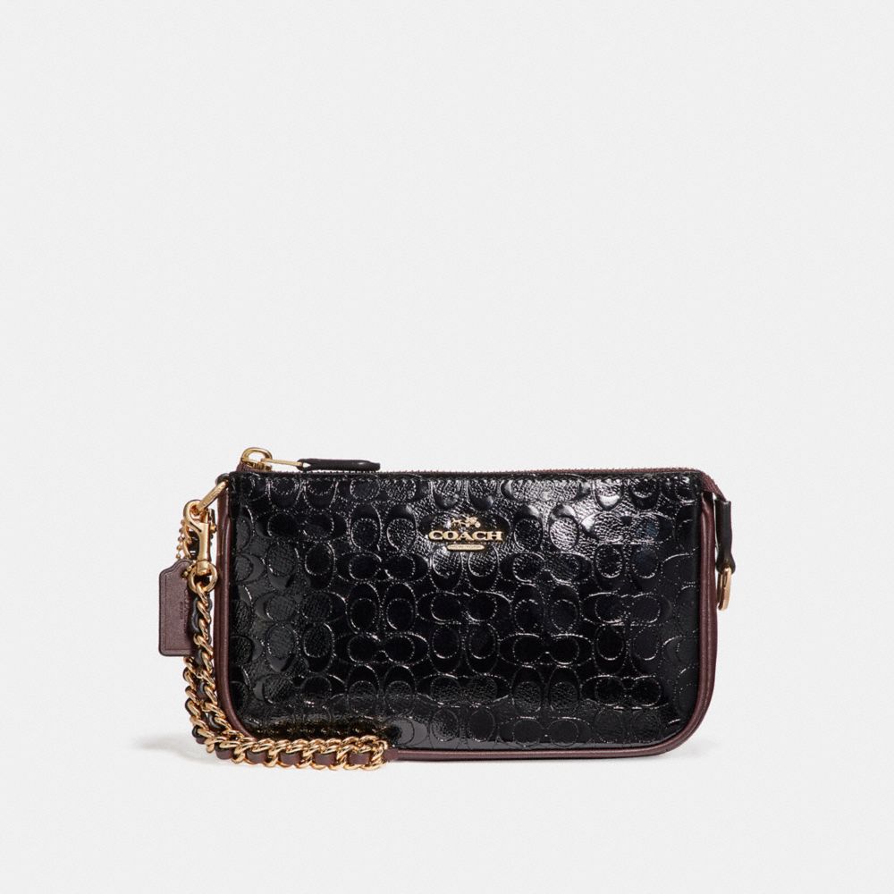COACH F11940 Large Wristlet 19 In Signature Debossed Patent Leather LIGHT GOLD/BLACK