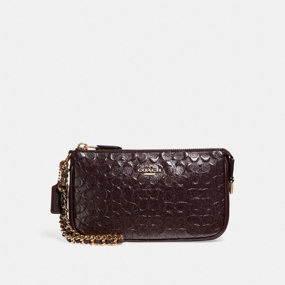 COACH F11940 - LARGE WRISTLET 19 IN SIGNATURE DEBOSSED PATENT LEATHER LIGHT GOLD/OXBLOOD 1