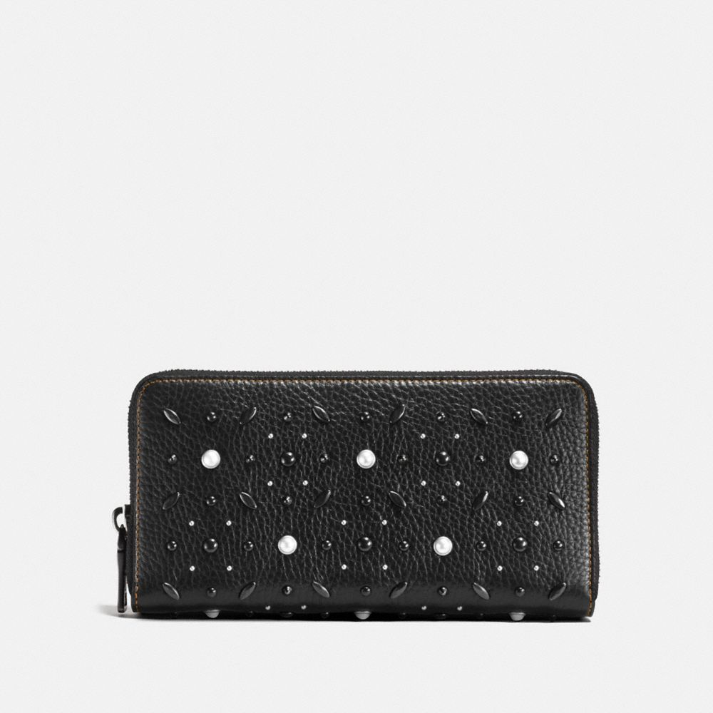 ACCORDION ZIP WALLET WITH PRAIRIE RIVETS - F11943 - BLACK/BLACK COPPER