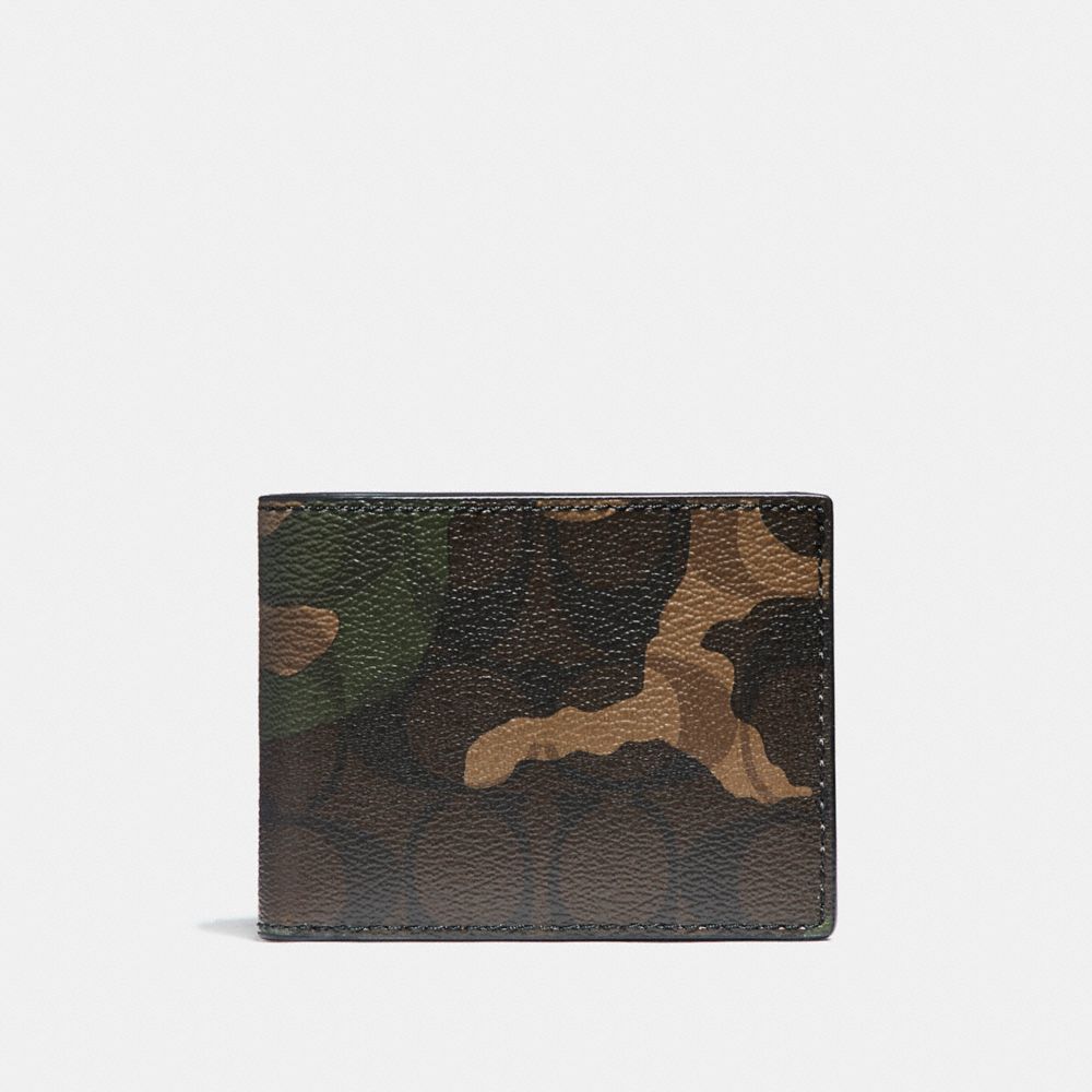 SLIM BILLFOLD WALLET IN CAMO SIGNATURE COATED CANVAS - MAHOGANY/DARK GREEN CAMO - COACH F11958