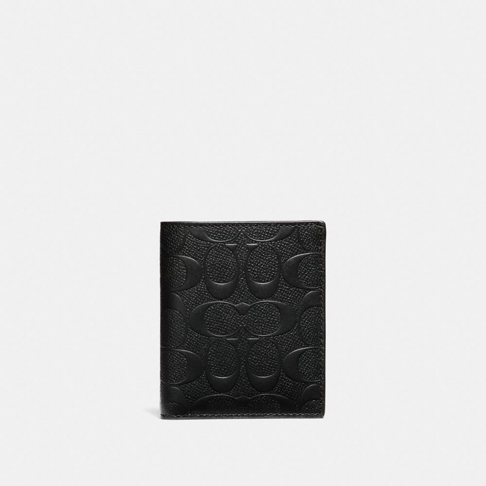 SLIM WALLET IN SIGNATURE CROSSGRAIN LEATHER - COACH f11970 -  BLACK