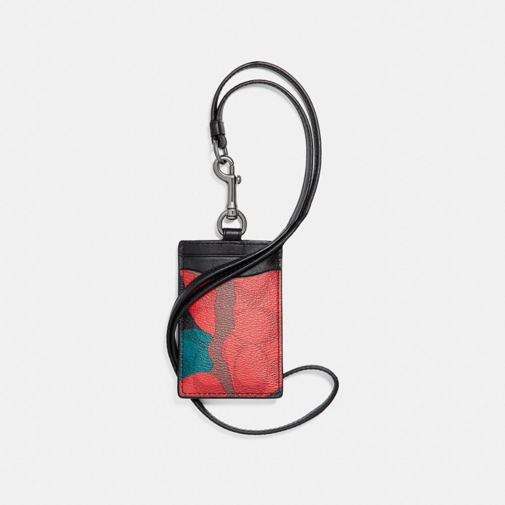 ID LANYARD IN SIGNATURE CAMO COATED CANVAS - CHARCOAL/RED CAMO - COACH F11984