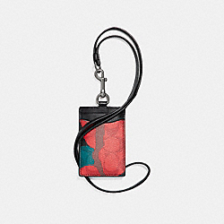 ID LANYARD IN SIGNATURE CAMO COATED CANVAS - f11984 - CHARCOAL/RED CAMO