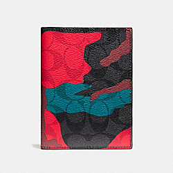 PASSPORT CASE IN SIGNATURE CAMO COATED CANVAS - COACH f12009 - CHARCOAL/RED CAMO