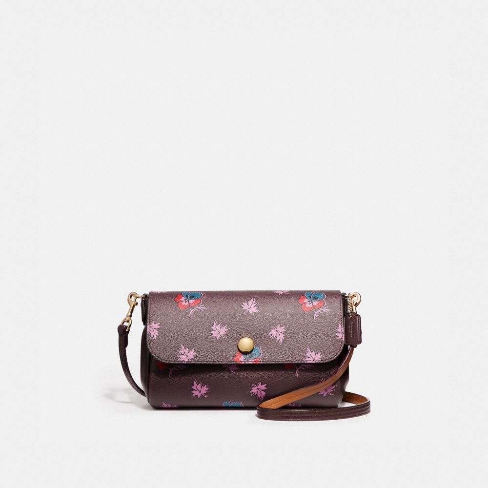REVERSIBLE CROSSBODY IN WILDFLOWER PRINT COATED CANVAS - f12012 - LIGHT GOLD/OXBLOOD 1