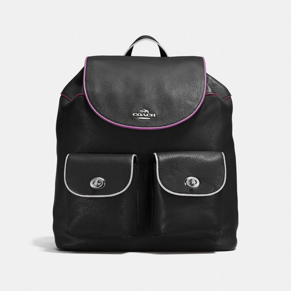 BILLIE BACKPACK IN NATURAL REFINED PEBBLE LEATHER WITH MULTI EDGEPAINT - SILVER/BLACK MULTI - COACH F12014