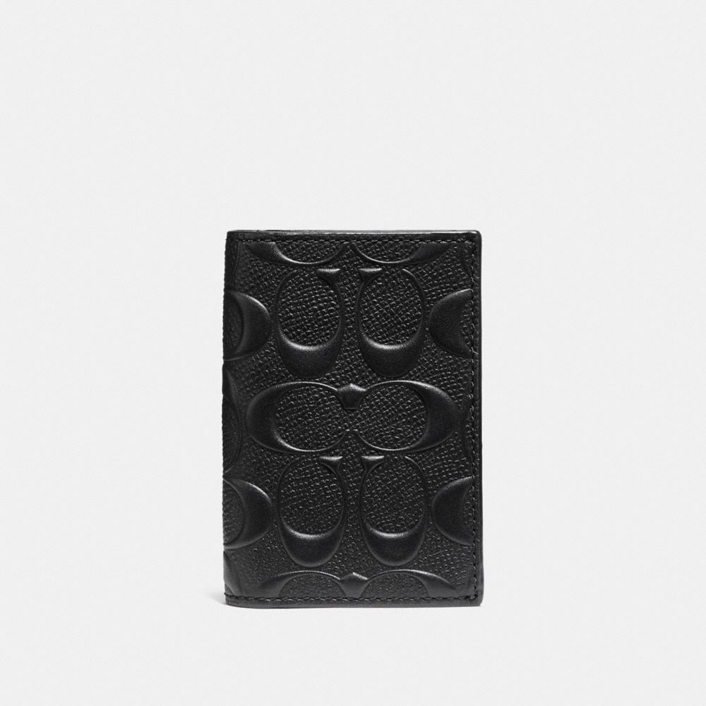 COACH F12023 Bifold Card Case In Signature Crossgrain Leather BLACK