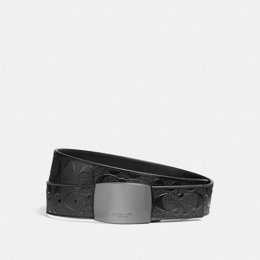 COACH F12026 Wide Plaque Cut-to-size Reversible Signature Crossgrain Leather Belt BLACK/BLACK