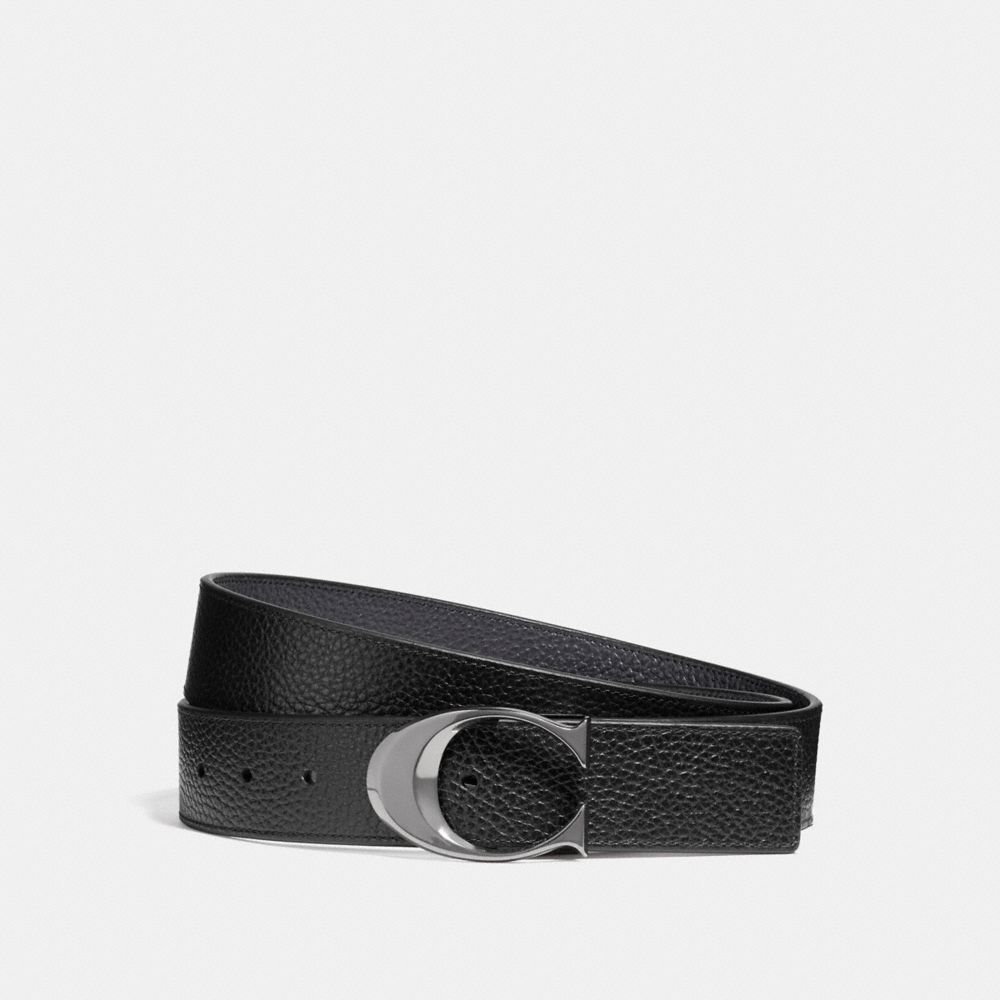 WIDE SCULPTED C PEBBLE LEATHER BELT - BLACK/MIDNIGHT - COACH F12027