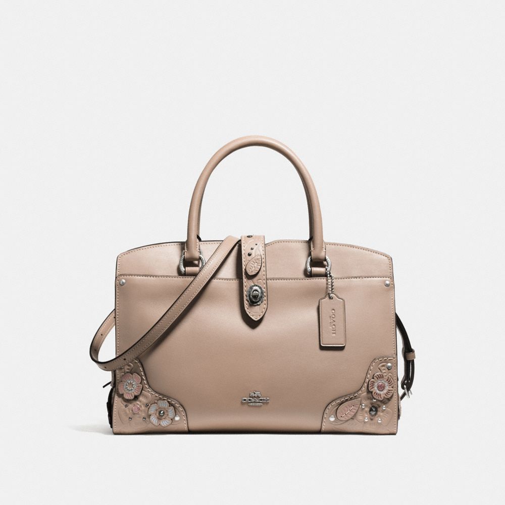 MERCER SATCHEL 30 WITH PAINTED TEA ROSE AND TOOLING - LIGHT ANTIQUE NICKEL/STONE MULTI - COACH F12030