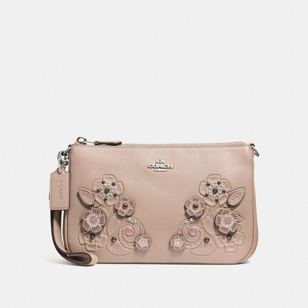 COACH F12048 NOLITA WRISTLET 22 WITH TEA ROSE AND TOOLING LIGHT-ANTIQUE-NICKEL/STONE