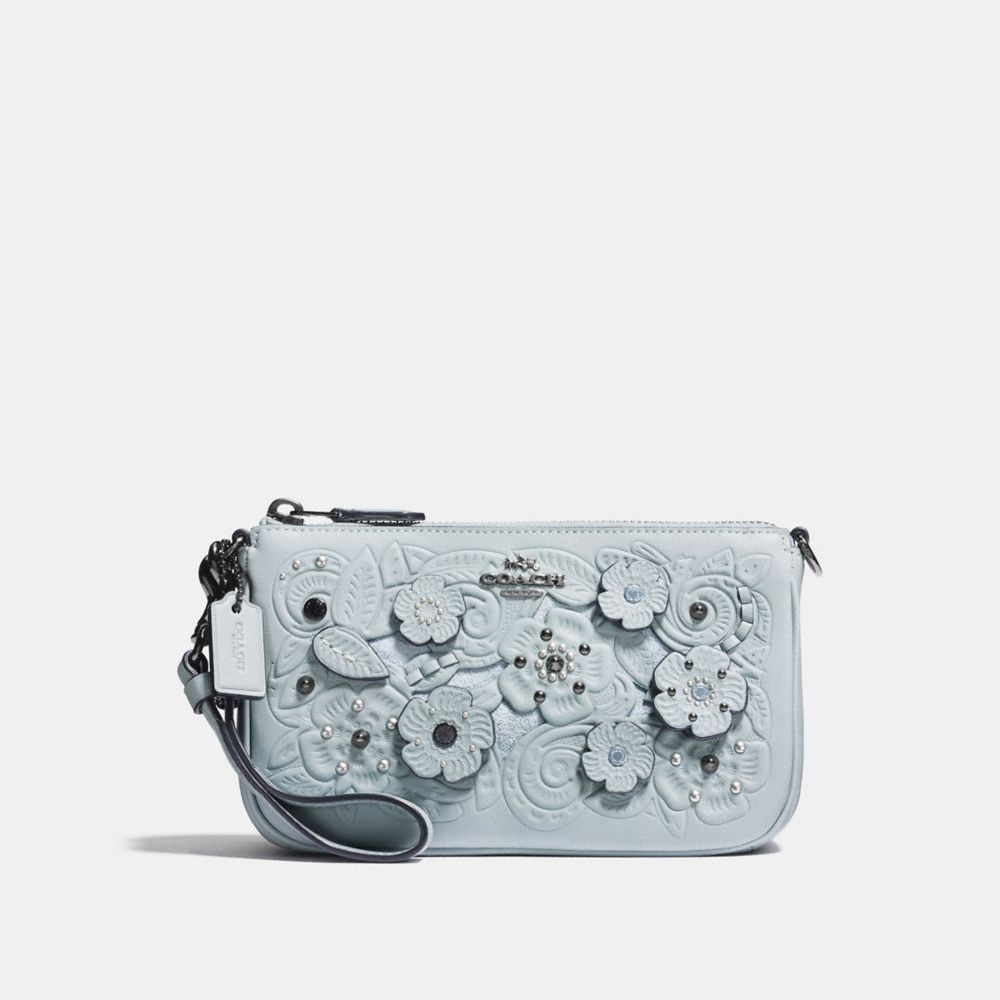 COACH f12055 NOLITA WRISTLET 19 WITH TEA ROSE AND TOOLING DARK GUNMETAL/PALE BLUE