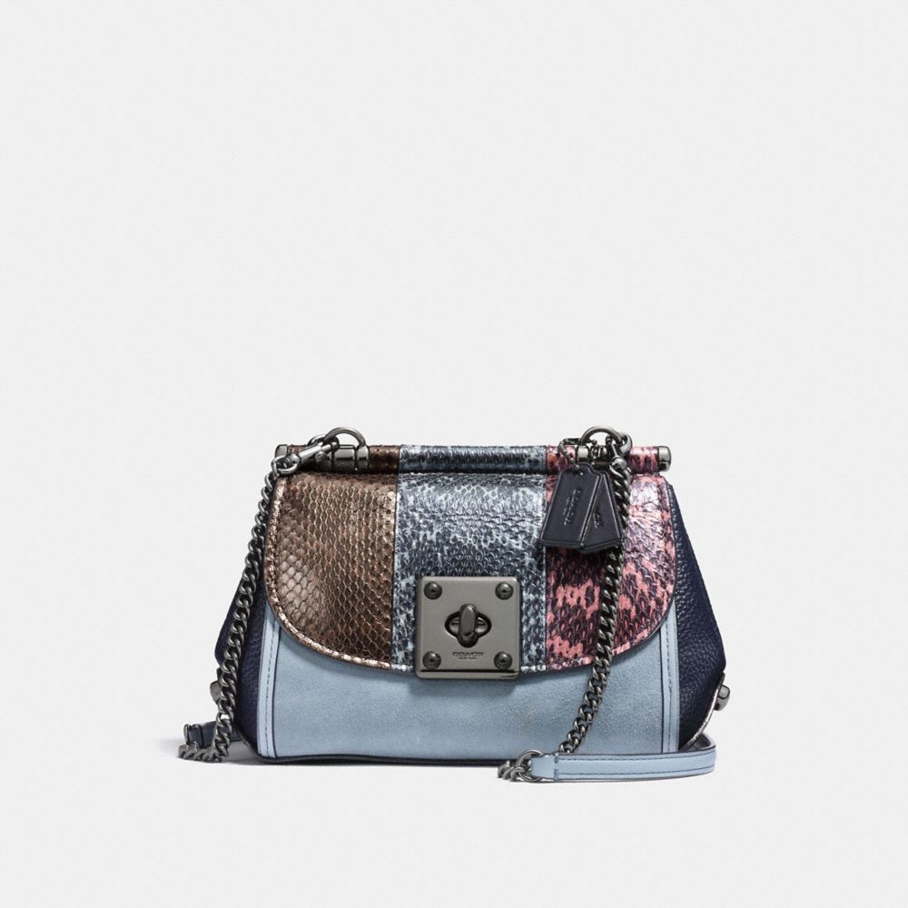 DRIFTER CROSSBODY WITH STRIPED MIXED SNAKESKIN - f12068 - DARK GUNMETAL/SNAKE MULTI