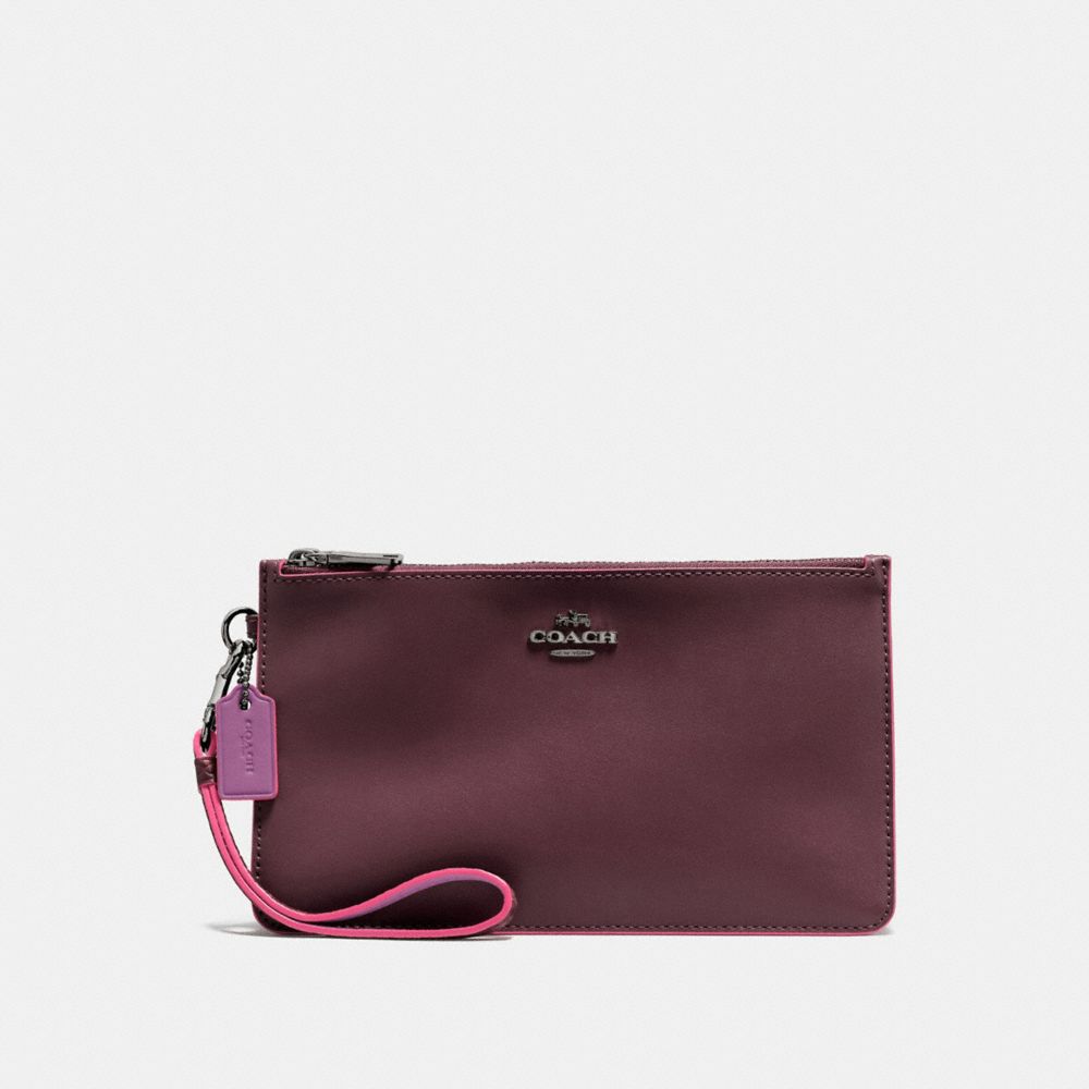 CROSBY CLUTCH IN NATURAL REFINED LEATHER WITH PYTHON EMBOSSED LEATHER TRIM - f12074 - BLACK ANTIQUE NICKEL/OXBLOOD MULTI