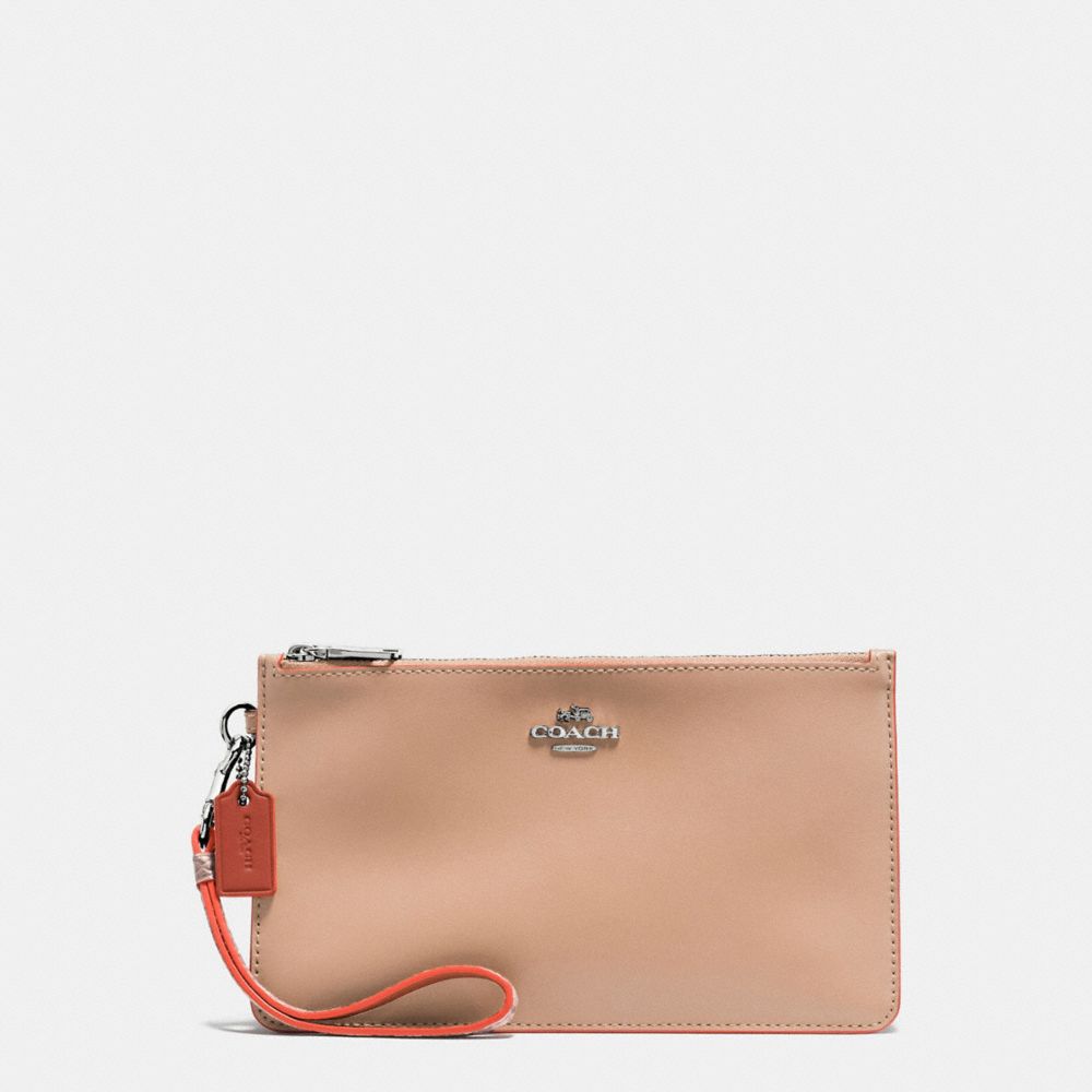 COACH F12074 CROSBY CLUTCH IN NATURAL REFINED LEATHER WITH PYTHON EMBOSSED LEATHER TRIM SILVER/NUDE-PINK-MULTI