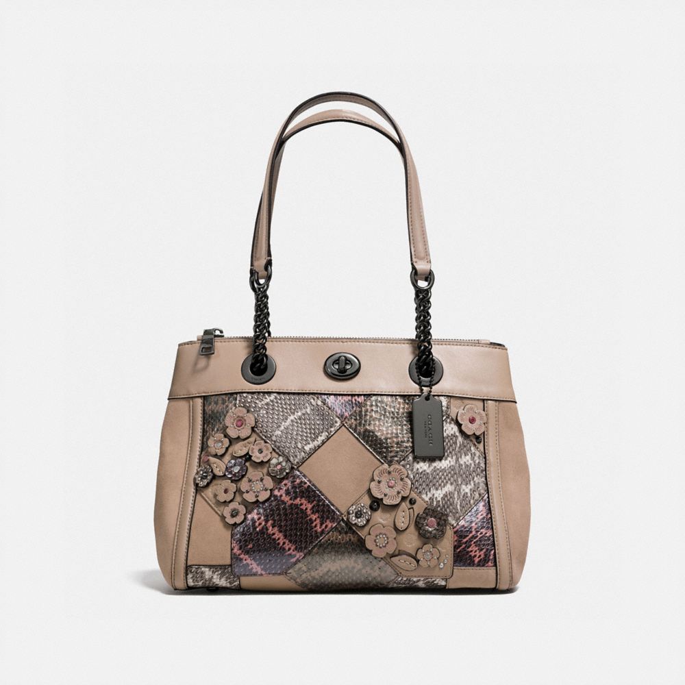 COACH F12112 Turnlock Edie Carryall With Patchwork Snakeskin DARK GUNMETAL/MULTICOLOR