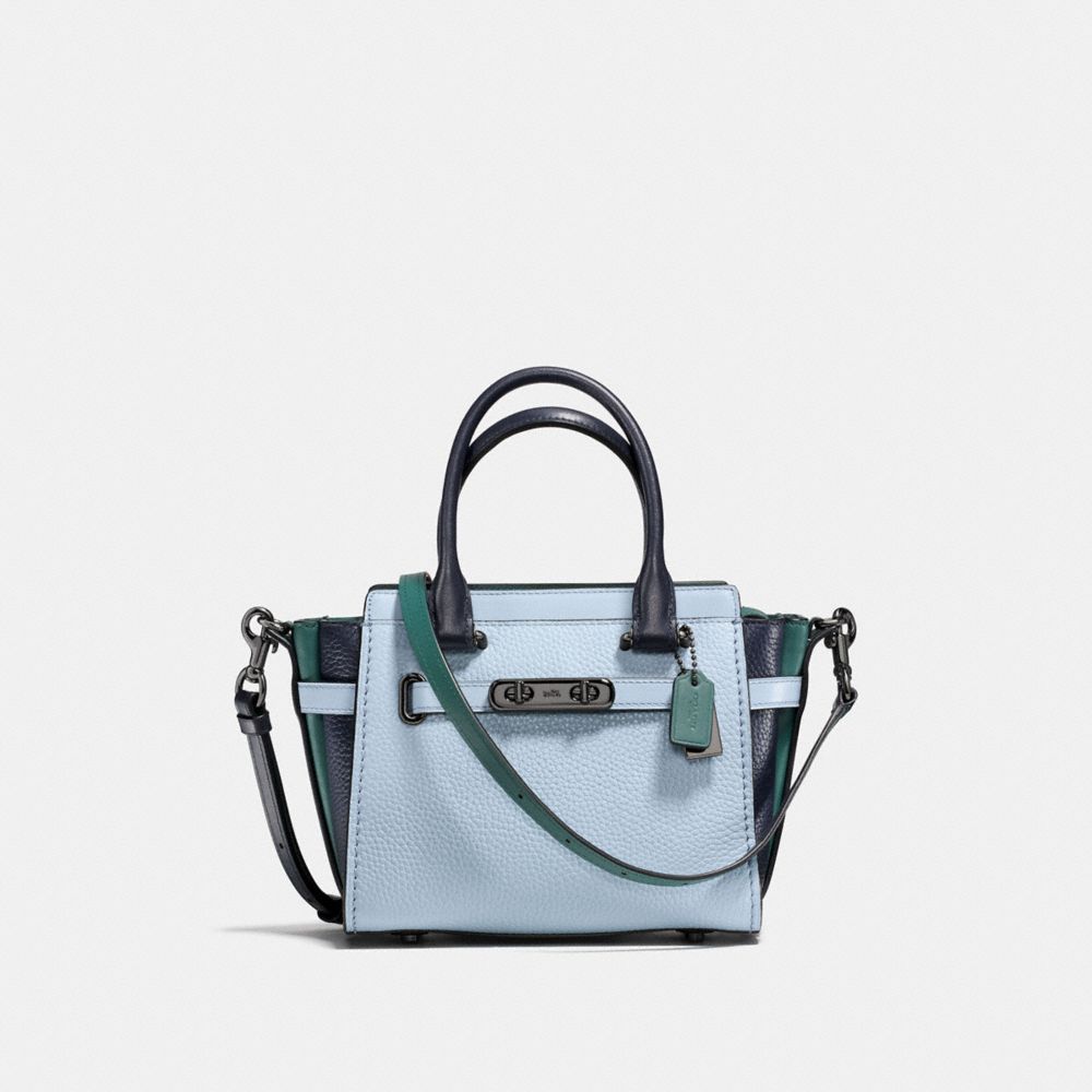 COACH F12121 COACH SWAGGER 21 IN COLORBLOCK PALE-BLUE/NAVY/DARK-TURQUOISE/DARK-GUNMETAL