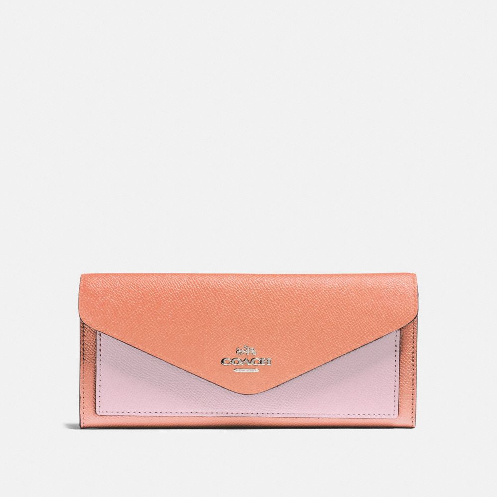 COACH F12122 Soft Wallet In Colorblock DARK BLUSH MULTI/BLACK COPPER