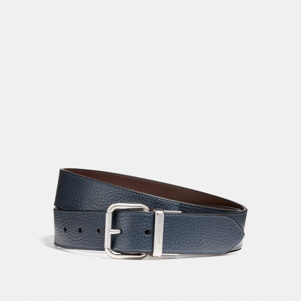 WIDE JEANS BUCKLE CUT-TO-SIZE REVERSIBLE PEBBLE LEATHER BELT - DARK DENIM/MAHOGANY - COACH F12153